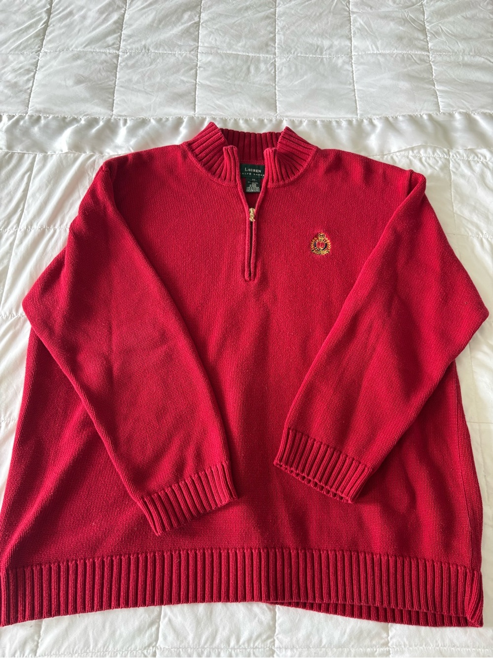 Ralph Lauren Men's Red Half-Zip Sweater with Crest